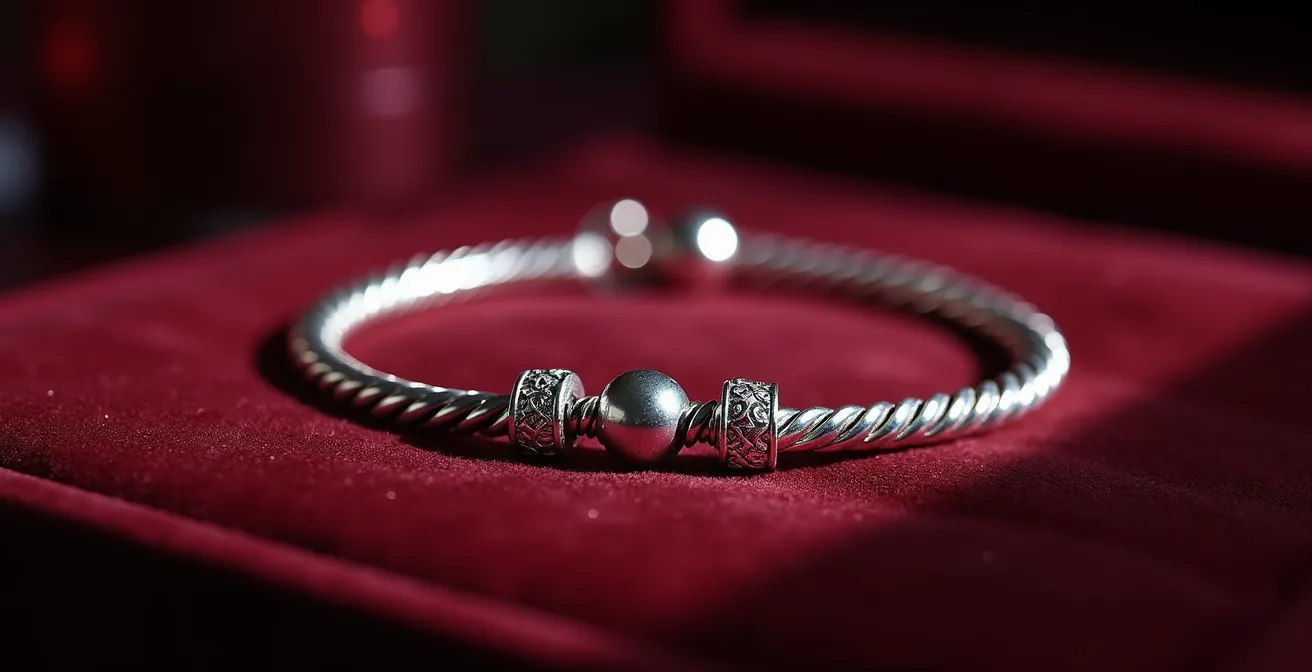 Una elegante pulsera de plata con una cadena de seguridad en primer plano, demostrando su función protectora.