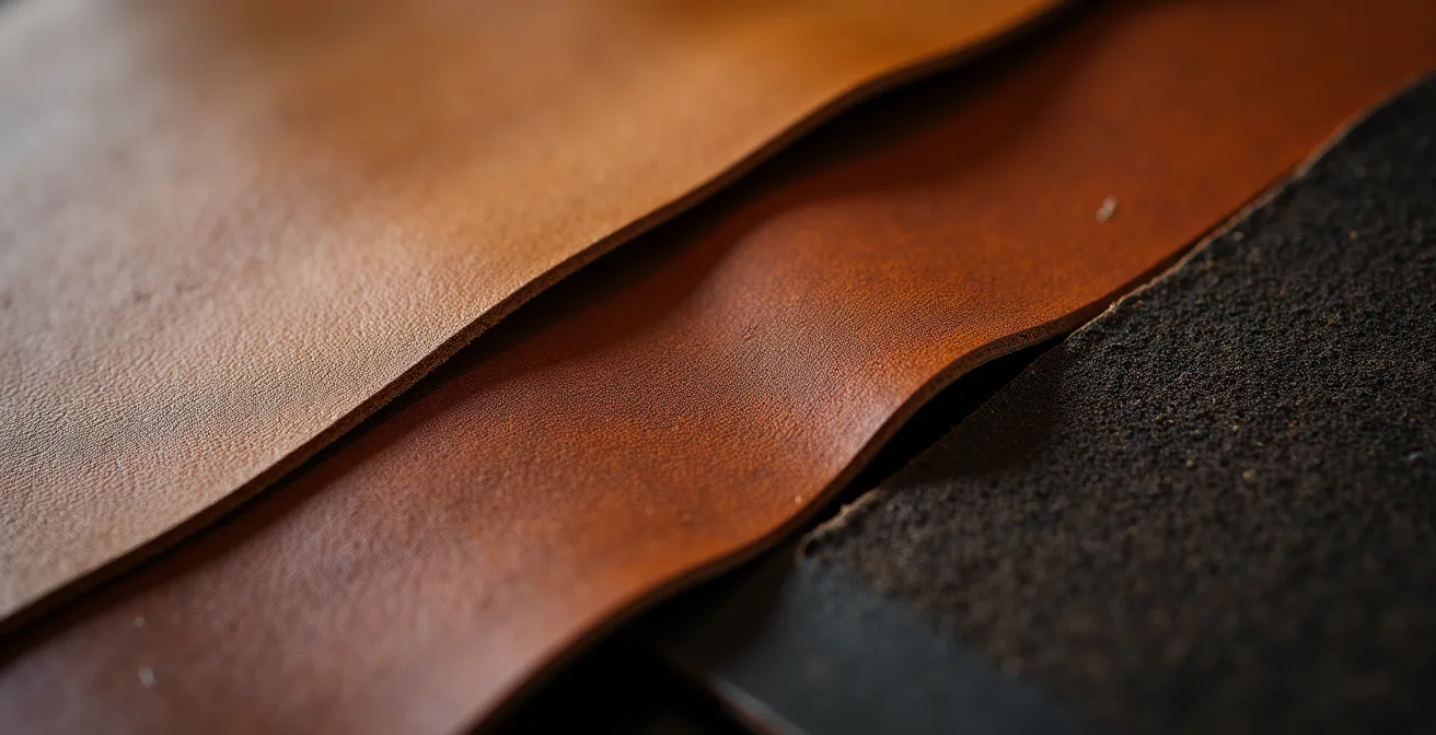 Detalle macro de tres tipos de piel mostrando diferencias de grano y textura