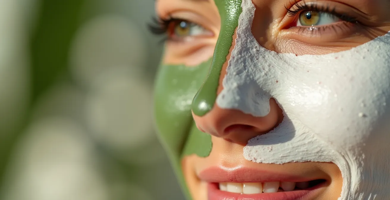 Aplicación de multimasking con arcilla y crema en diferentes zonas del rostro