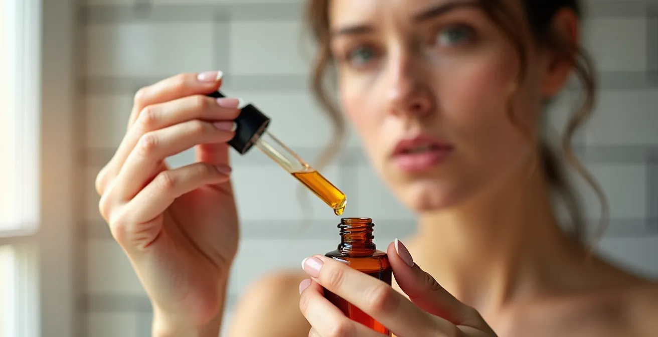 Degradación gradual del color en sérum de vitamina C de transparente a naranja