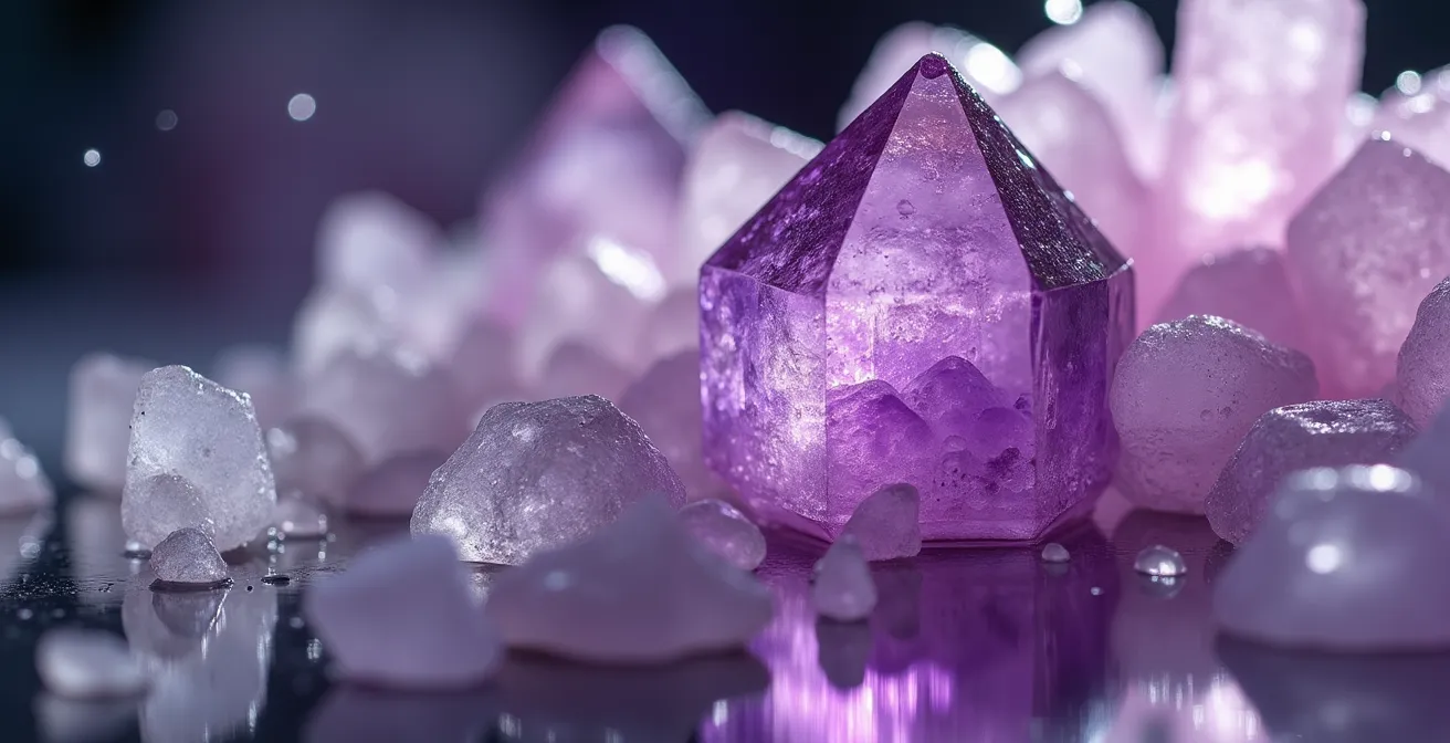 Proceso de limpieza de cristales con elementos naturales mediterráneos