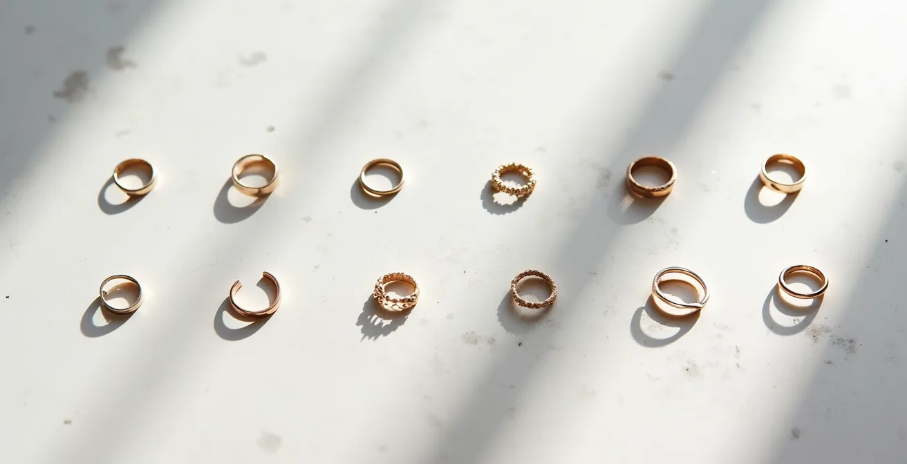 Demostración visual de un set de tres anillos creando siete looks distintos mediante diferentes combinaciones