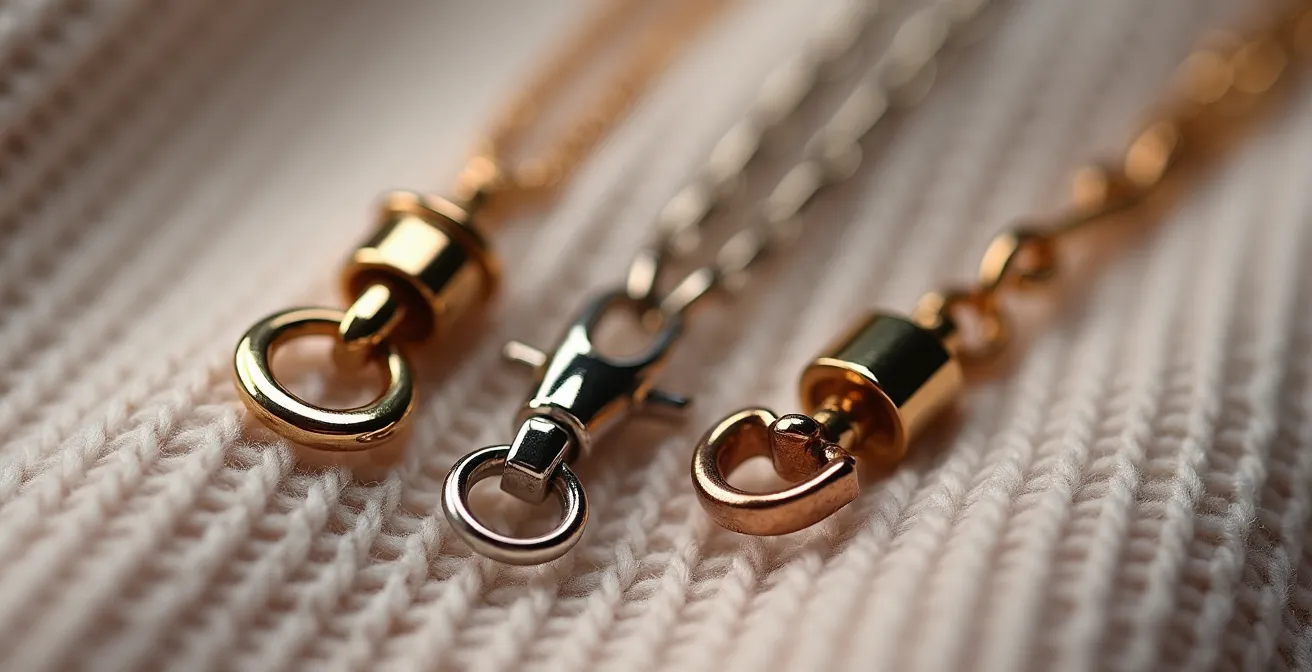 Comparación macro de diferentes tipos de cierres para gargantillas